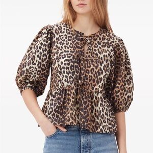Ganni leopard print organic cotton blouse